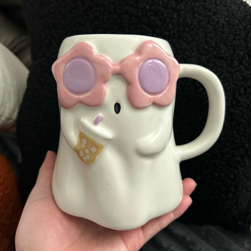 Cute Ghost Mug with Pink Glasses